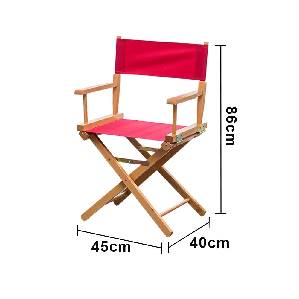 SOLARA Folding Director Chair - Solid Wood Cross Frame with Breathable Canvas Seat, Portable Outdoor Camping & Makeup Chair - Natural Wood & Wine Red