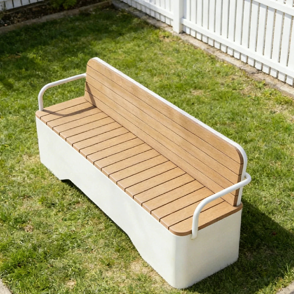 SOLARA Outdoor Garden Bench - Wood-Plastic Slatted Seat with Iron Frame, 120/150/180/200cm Patio Park Seating Bench - White