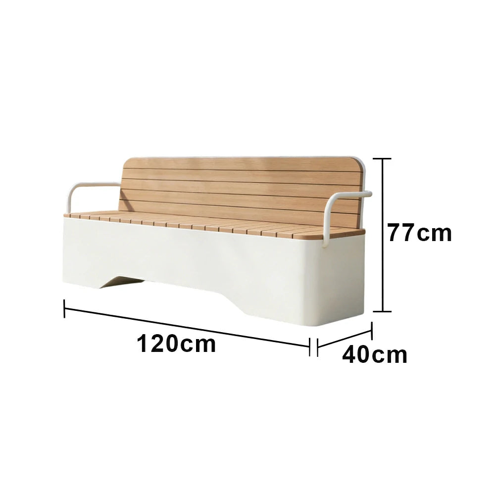 SOLARA Outdoor Garden Bench - Wood-Plastic Slatted Seat with Iron Frame, 120/150/180/200cm Patio Park Seating Bench - White