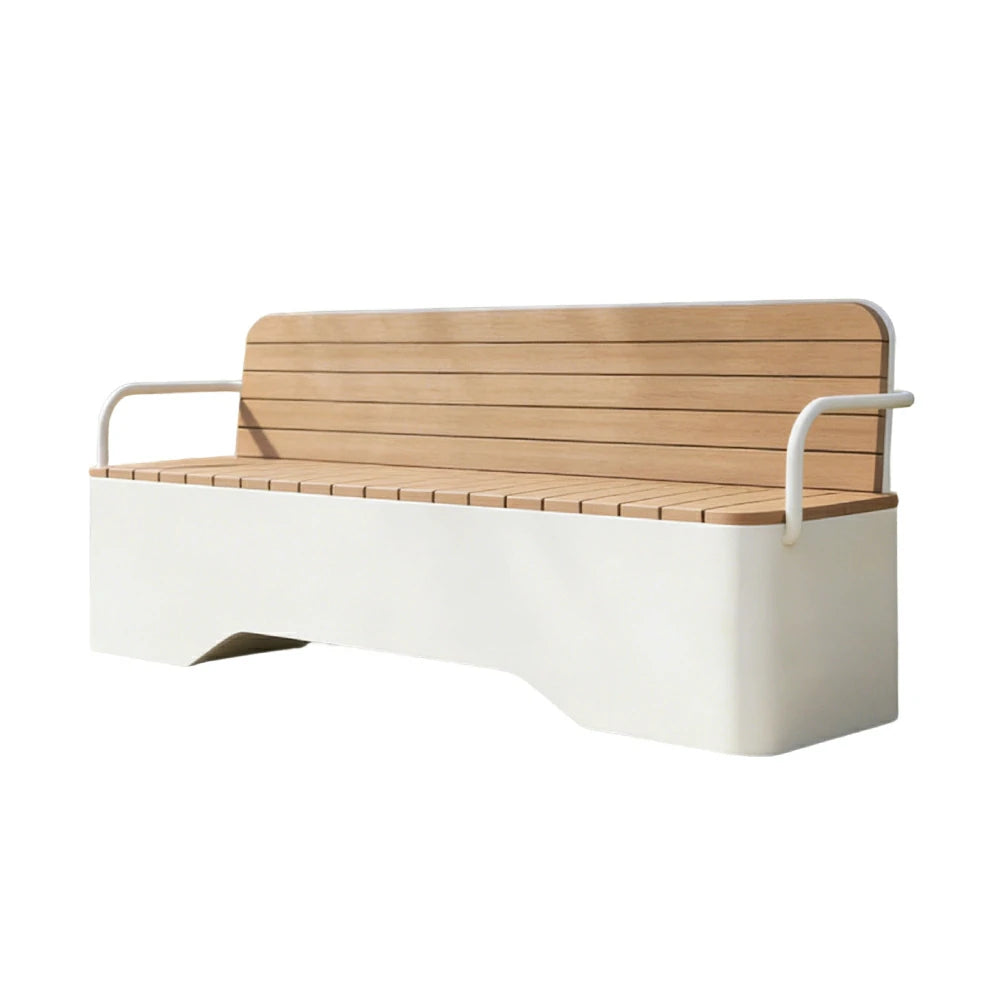 SOLARA Outdoor Garden Bench - Wood-Plastic Slatted Seat with Iron Frame, 120/150/180/200cm Patio Park Seating Bench - White