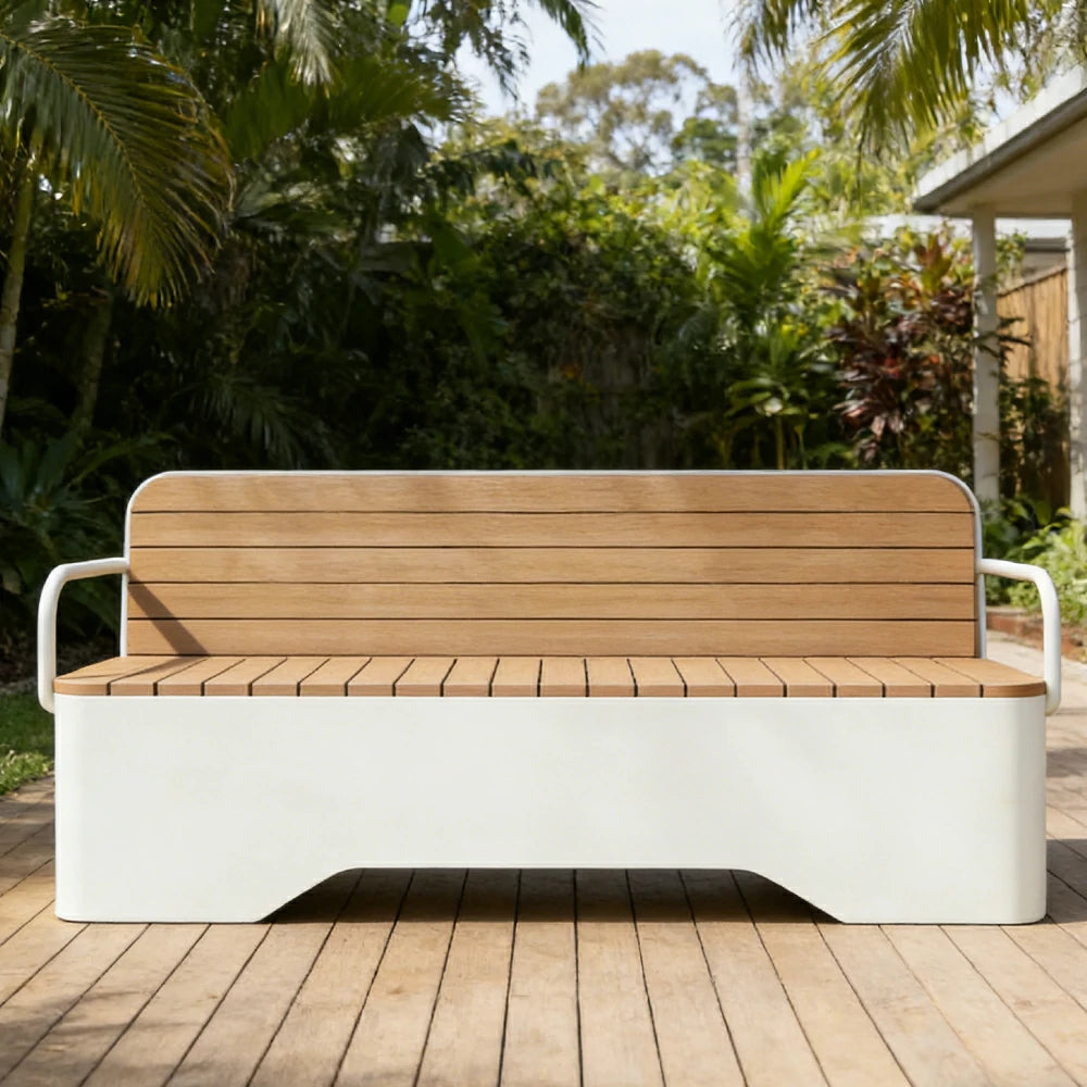 SOLARA Outdoor Garden Bench - Wood-Plastic Slatted Seat with Iron Frame, 120/150/180/200cm Patio Park Seating Bench - White