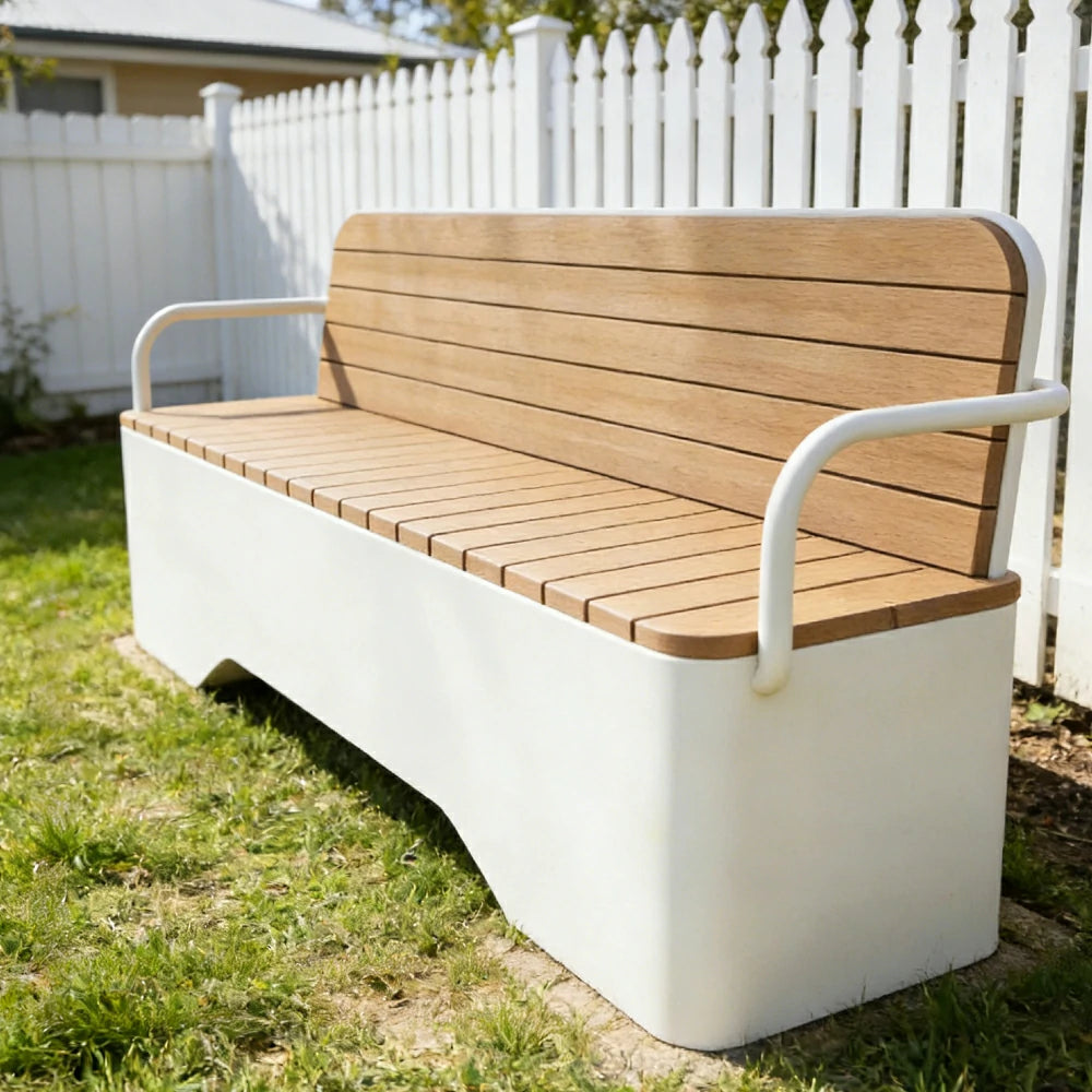 SOLARA Outdoor Garden Bench - Wood-Plastic Slatted Seat with Iron Frame, 120/150/180/200cm Patio Park Seating Bench - White