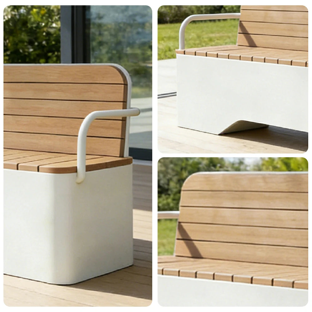 SOLARA Outdoor Garden Bench - Wood-Plastic Slatted Seat with Iron Frame, 120/150/180/200cm Patio Park Seating Bench - White