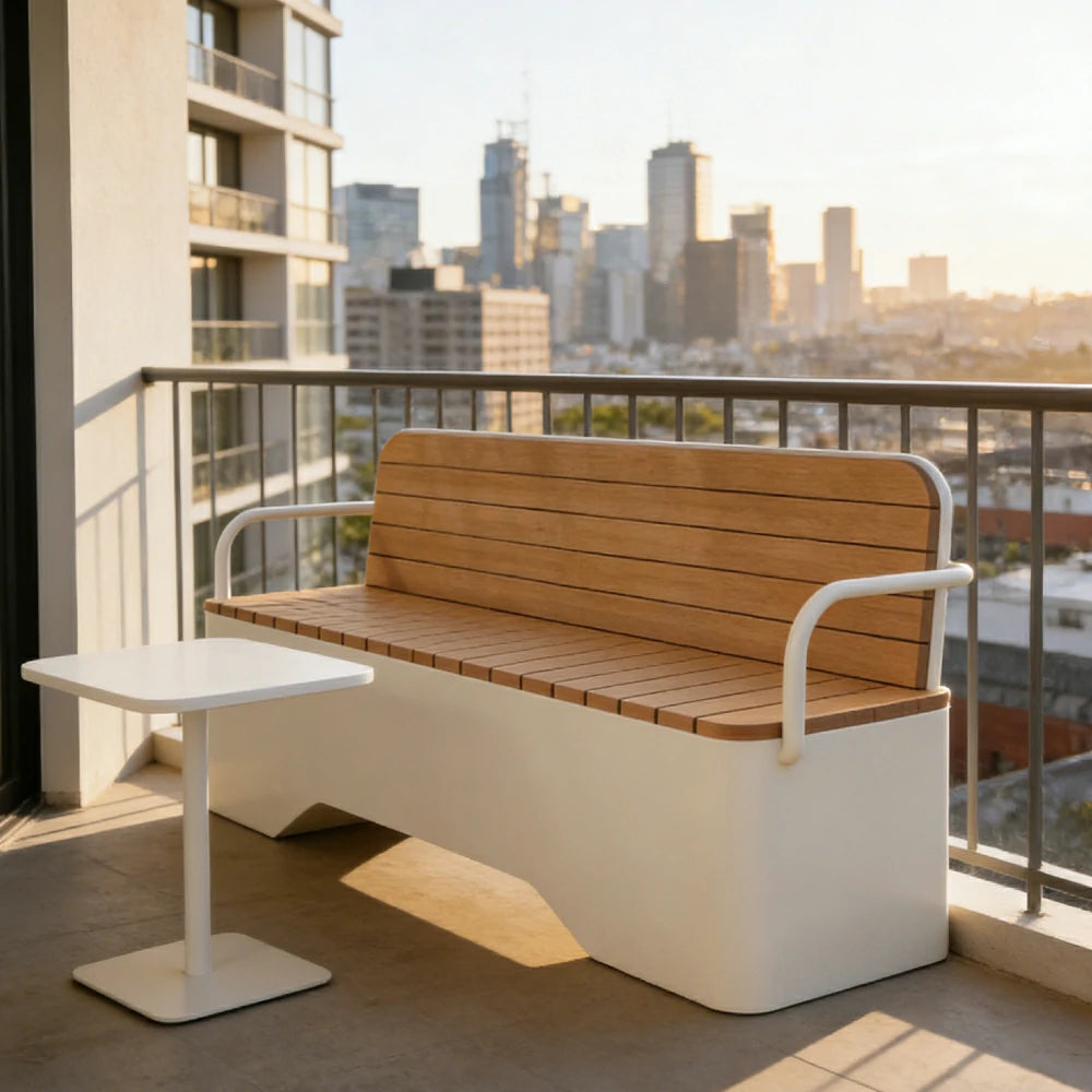 SOLARA Outdoor Garden Bench - Wood-Plastic Slatted Seat with Iron Frame, 120/150/180/200cm Patio Park Seating Bench - White