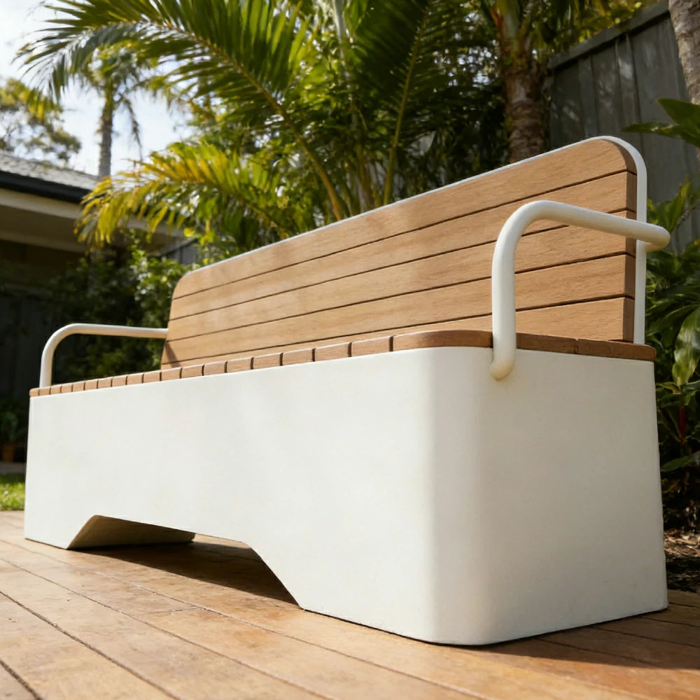 SOLARA Outdoor Garden Bench - Wood-Plastic Slatted Seat with Iron Frame, 120/150/180/200cm Patio Park Seating Bench - White