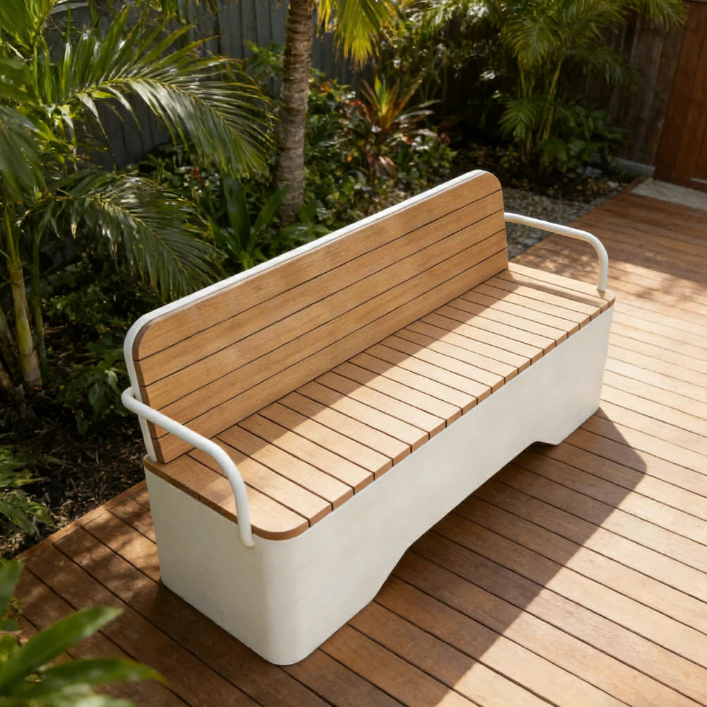 SOLARA Outdoor Garden Bench - Wood-Plastic Slatted Seat with Iron Frame, 120/150/180/200cm Patio Park Seating Bench - White