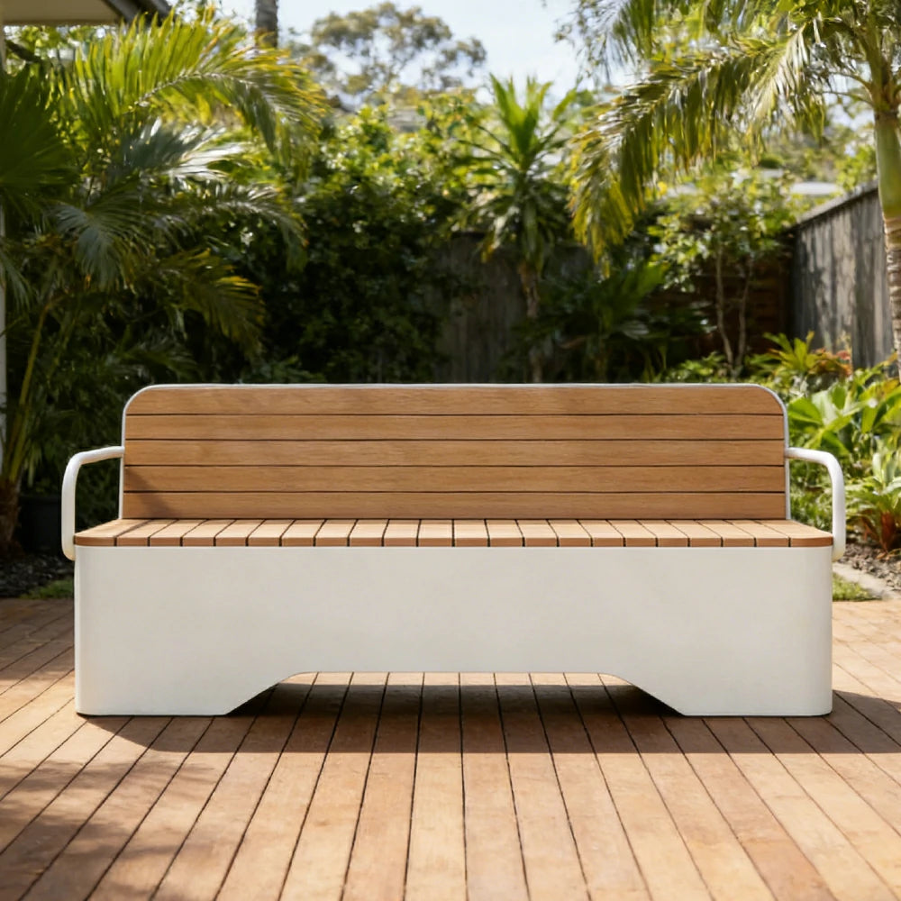 SOLARA Outdoor Garden Bench - Wood-Plastic Slatted Seat with Iron Frame, 120/150/180/200cm Patio Park Seating Bench - White