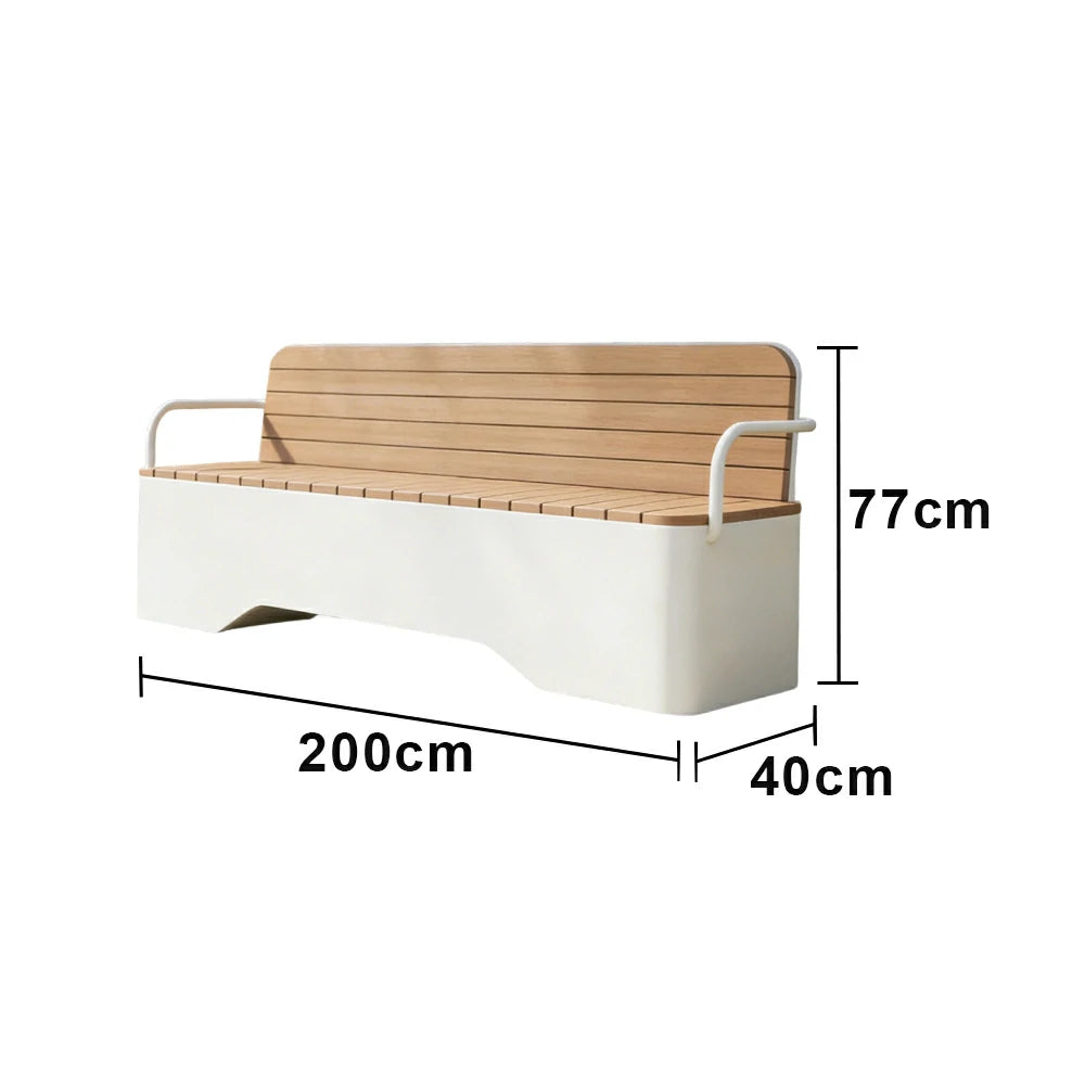 SOLARA Outdoor Garden Bench - Wood-Plastic Slatted Seat with Iron Frame, 120/150/180/200cm Patio Park Seating Bench - White