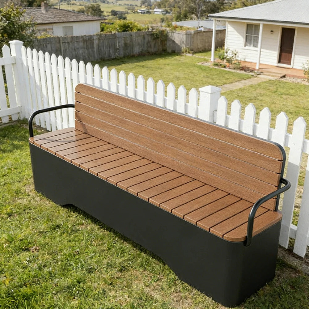 SOLARA Outdoor Garden Bench - Wood-Plastic Slatted Seat with Iron Frame, 120/150/180/200cm Patio Park Seating Bench - Black