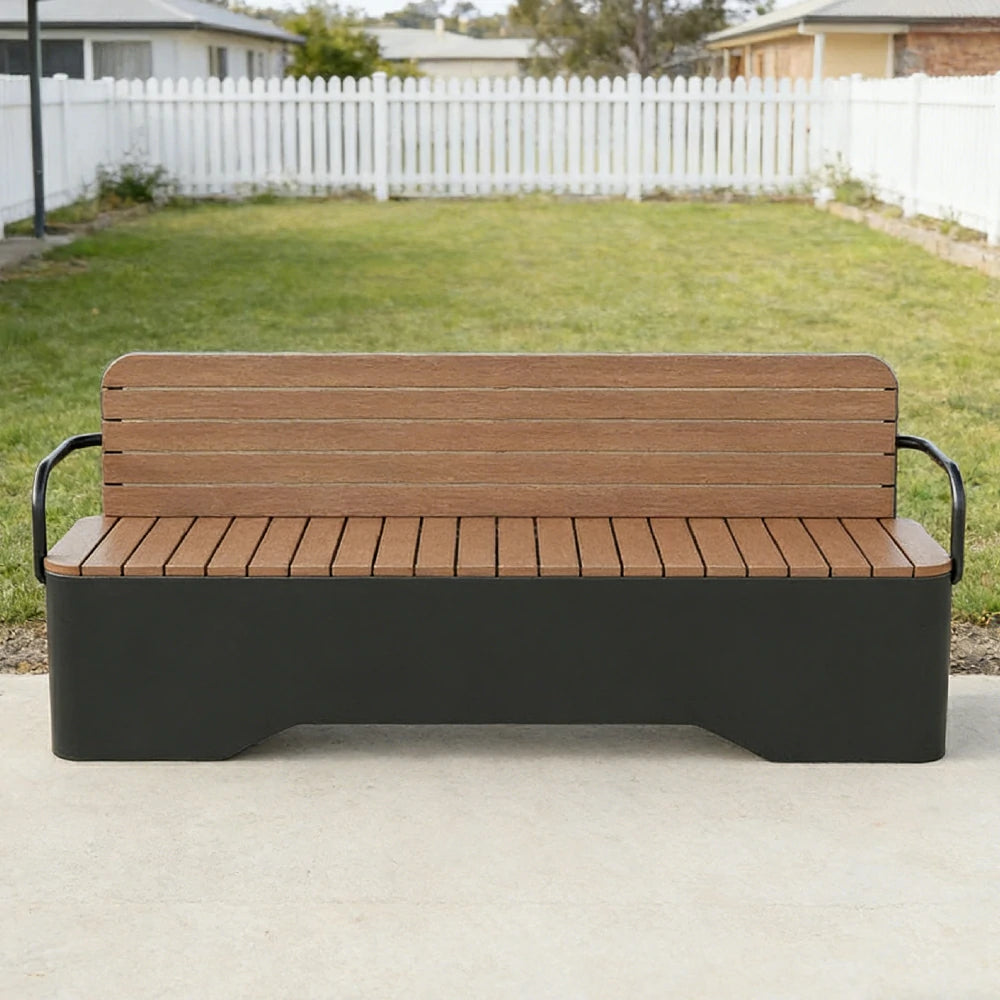 SOLARA Outdoor Garden Bench - Wood-Plastic Slatted Seat with Iron Frame, 120/150/180/200cm Patio Park Seating Bench - Black