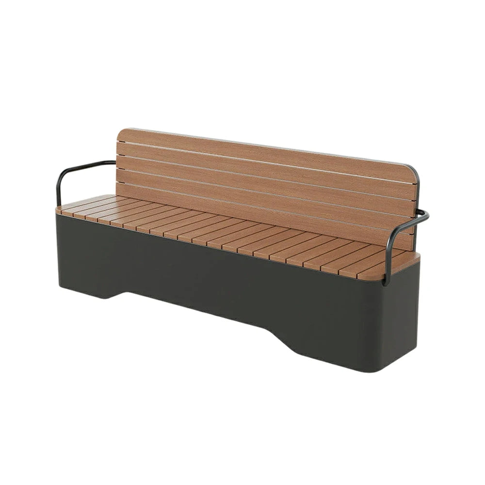 SOLARA Outdoor Garden Bench - Wood-Plastic Slatted Seat with Iron Frame, 120/150/180/200cm Patio Park Seating Bench - Black