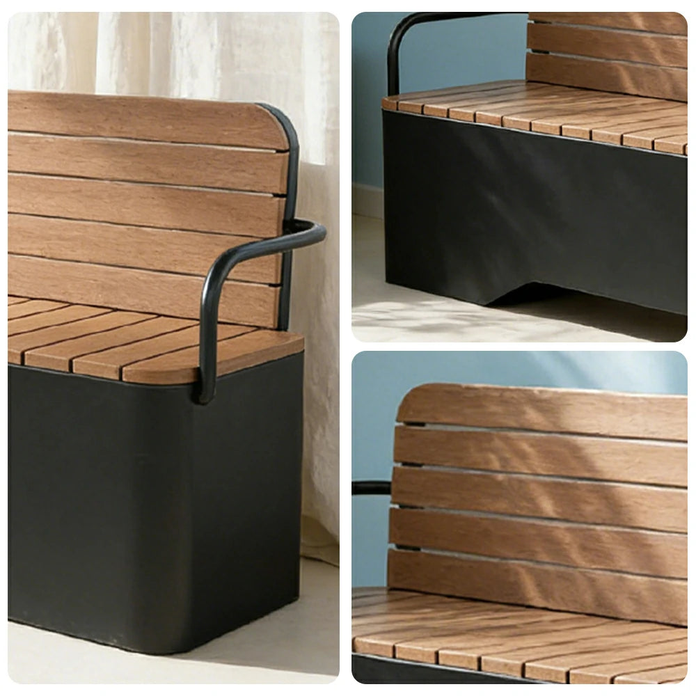 SOLARA Outdoor Garden Bench - Wood-Plastic Slatted Seat with Iron Frame, 120/150/180/200cm Patio Park Seating Bench - Black
