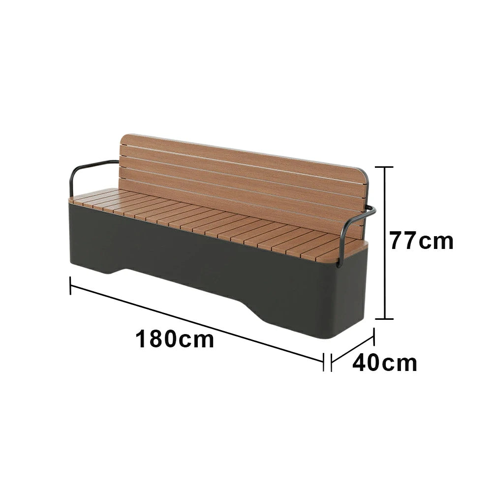 SOLARA Outdoor Garden Bench - Wood-Plastic Slatted Seat with Iron Frame, 120/150/180/200cm Patio Park Seating Bench - Black