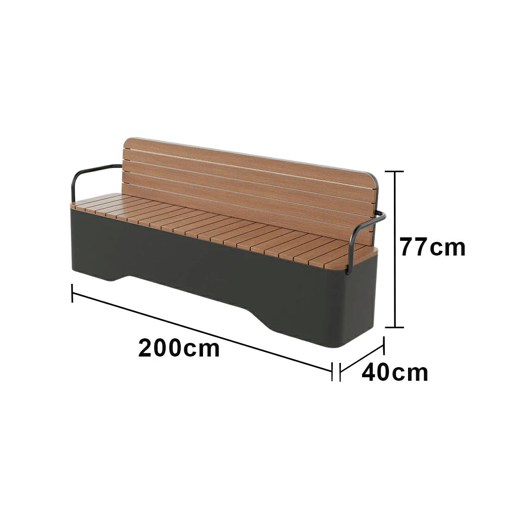SOLARA Outdoor Garden Bench - Wood-Plastic Slatted Seat with Iron Frame, 120/150/180/200cm Patio Park Seating Bench - Black