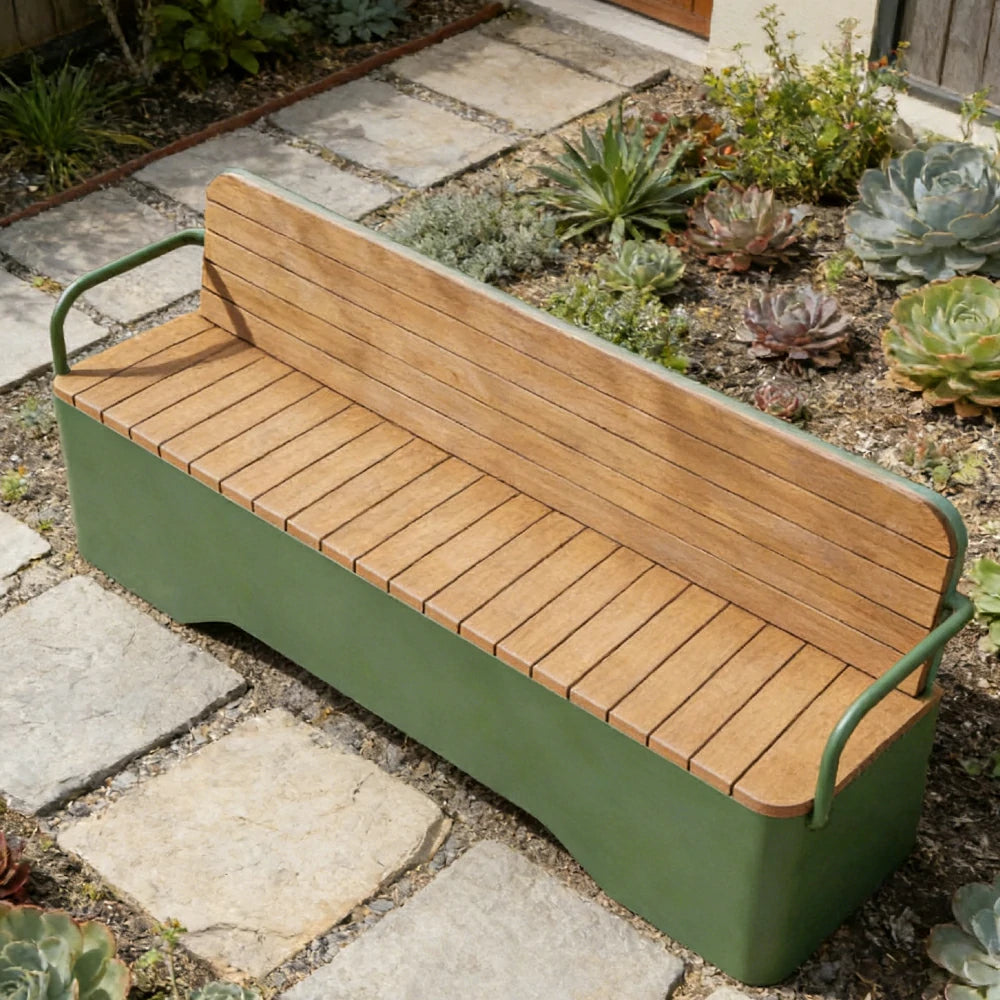 SOLARA Outdoor Garden Bench - Wood-Plastic Slatted Seat with Iron Frame, 120/150/180/200cm Patio Park Seating Bench -Green