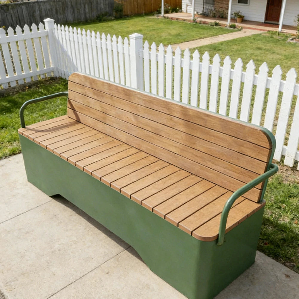 SOLARA Outdoor Garden Bench - Wood-Plastic Slatted Seat with Iron Frame, 120/150/180/200cm Patio Park Seating Bench -Green