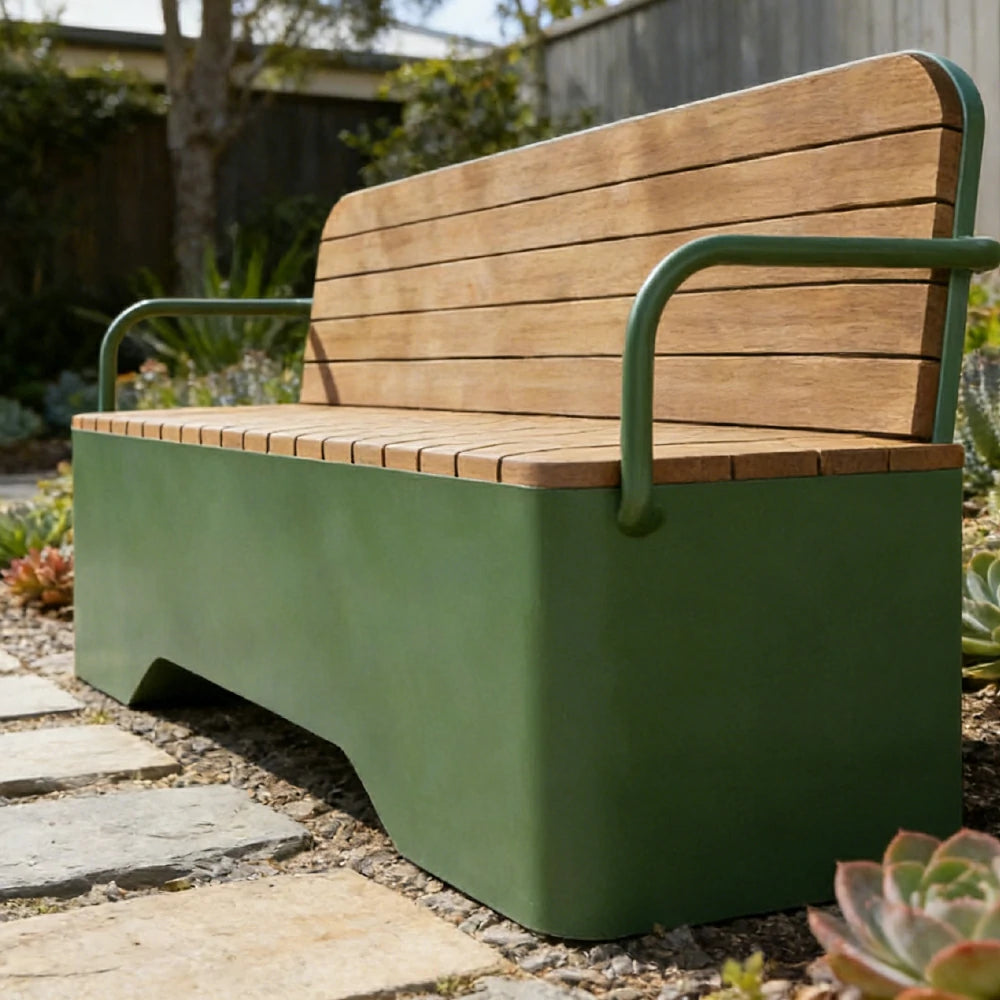 SOLARA Outdoor Garden Bench - Wood-Plastic Slatted Seat with Iron Frame, 120/150/180/200cm Patio Park Seating Bench -Green