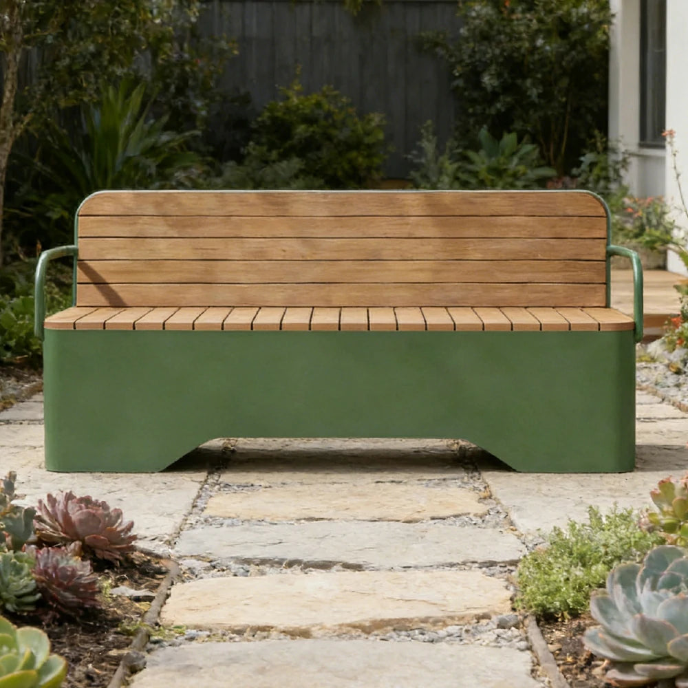 SOLARA Outdoor Garden Bench - Wood-Plastic Slatted Seat with Iron Frame, 120/150/180/200cm Patio Park Seating Bench -Green