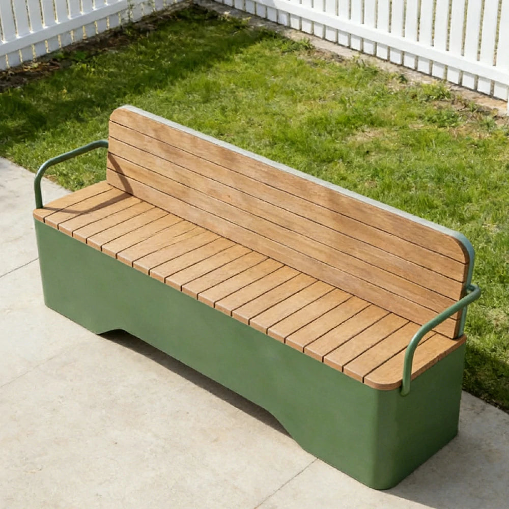 SOLARA Outdoor Garden Bench - Wood-Plastic Slatted Seat with Iron Frame, 120/150/180/200cm Patio Park Seating Bench -Green
