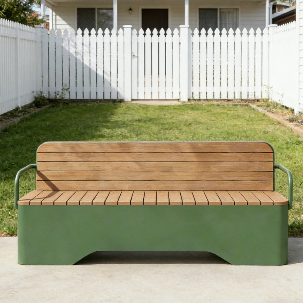 SOLARA Outdoor Garden Bench - Wood-Plastic Slatted Seat with Iron Frame, 120/150/180/200cm Patio Park Seating Bench -Green