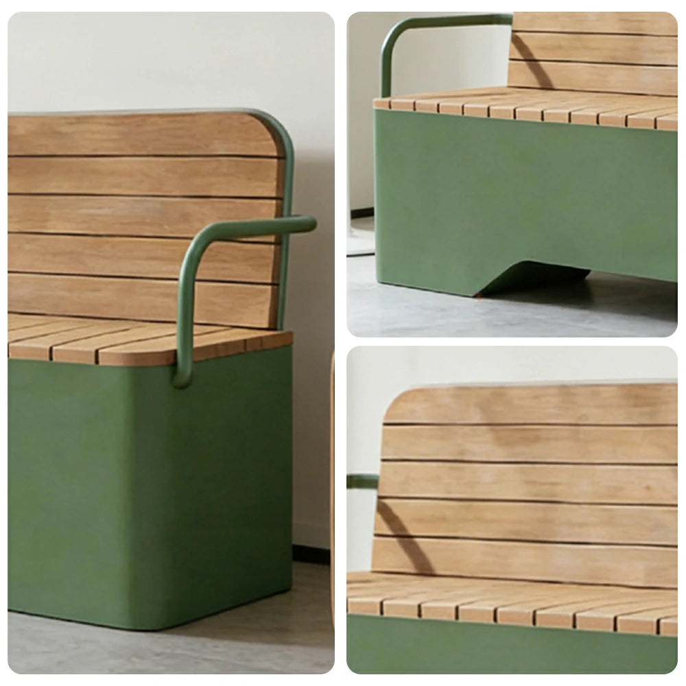 SOLARA Outdoor Garden Bench - Wood-Plastic Slatted Seat with Iron Frame, 120/150/180/200cm Patio Park Seating Bench -Green