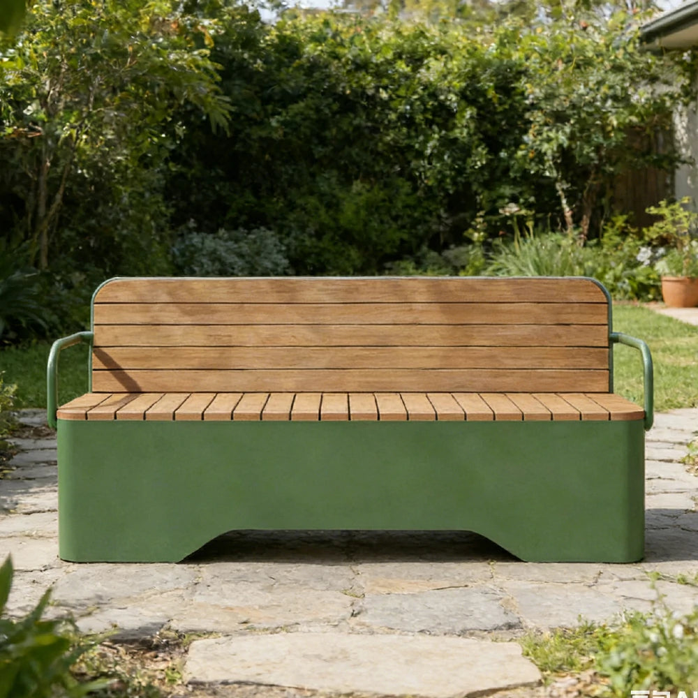 SOLARA Outdoor Garden Bench - Wood-Plastic Slatted Seat with Iron Frame, 120/150/180/200cm Patio Park Seating Bench -Green
