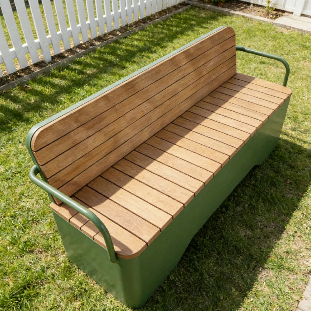 SOLARA Outdoor Garden Bench - Wood-Plastic Slatted Seat with Iron Frame, 120/150/180/200cm Patio Park Seating Bench -Green