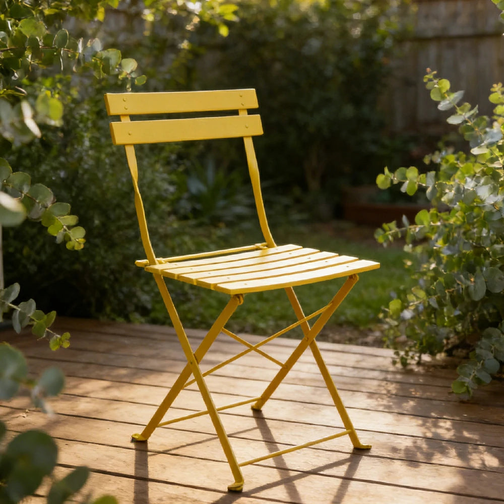 SOLARA Outdoor Folding Chair - Space-Saving Foldable Design, Durable Powder-Coated Iron Frame, Stable Patio Balcony Garden Seating - Yellow