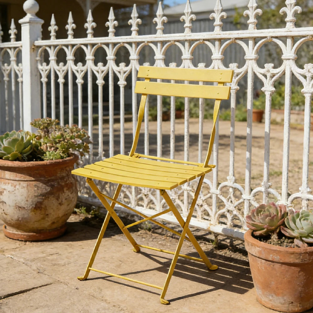 SOLARA Outdoor Folding Chair - Space-Saving Foldable Design, Durable Powder-Coated Iron Frame, Stable Patio Balcony Garden Seating - Yellow
