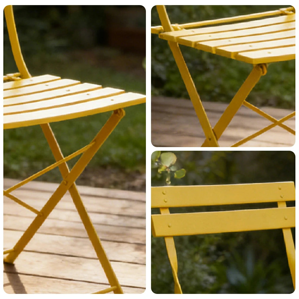 SOLARA Outdoor Folding Chair - Space-Saving Foldable Design, Durable Powder-Coated Iron Frame, Stable Patio Balcony Garden Seating - Yellow