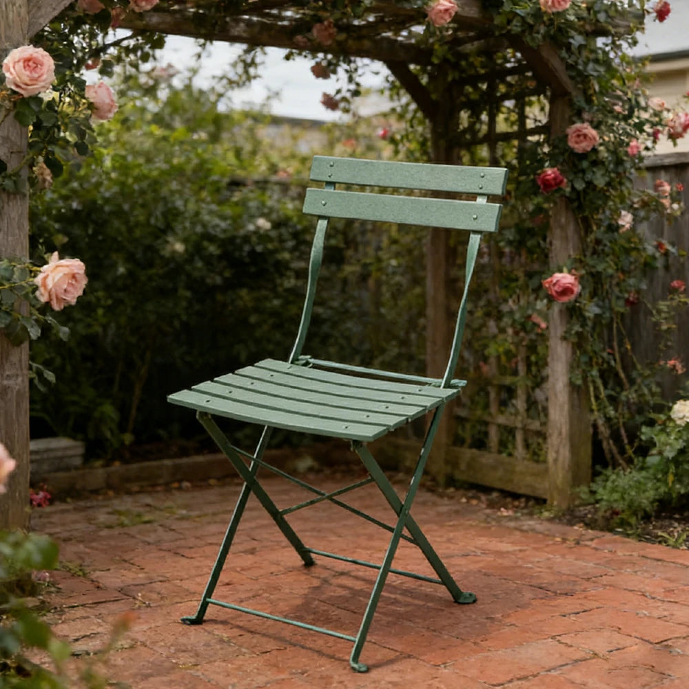 SOLARA Outdoor Folding Chair - Space-Saving Foldable Design, Durable Powder-Coated Iron Frame, Stable Patio Balcony Garden Seating - Green
