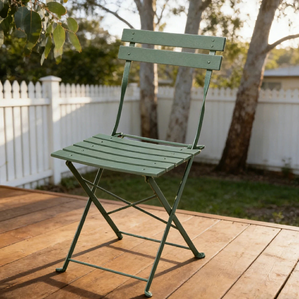 SOLARA Outdoor Folding Chair - Space-Saving Foldable Design, Durable Powder-Coated Iron Frame, Stable Patio Balcony Garden Seating - Green