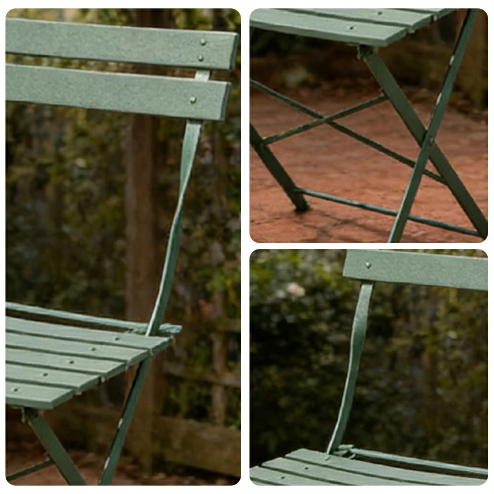 SOLARA Outdoor Folding Chair - Space-Saving Foldable Design, Durable Powder-Coated Iron Frame, Stable Patio Balcony Garden Seating - Green