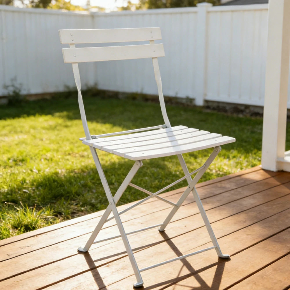 SOLARA Outdoor Folding Chair - Space-Saving Foldable Design, Durable Powder-Coated Iron Frame, Stable Patio Balcony Garden Seating - White