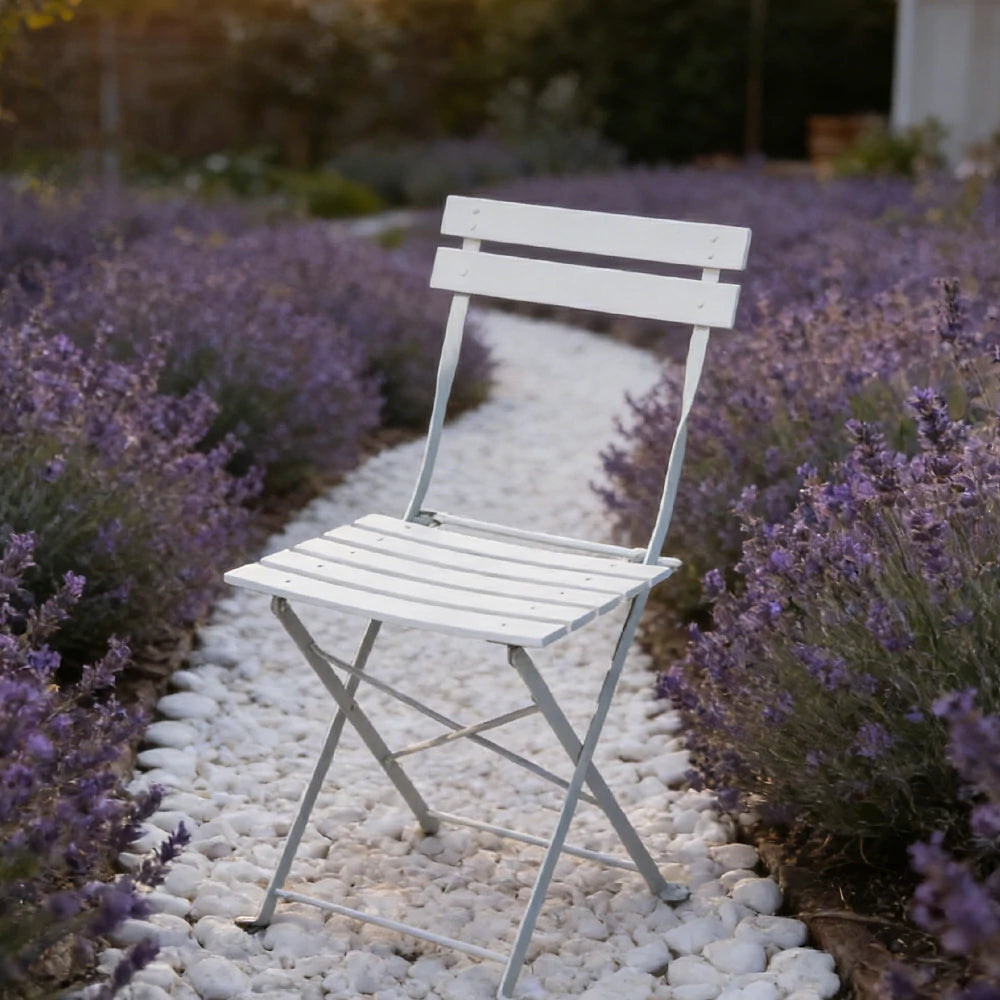 SOLARA Outdoor Folding Chair - Space-Saving Foldable Design, Durable Powder-Coated Iron Frame, Stable Patio Balcony Garden Seating - White