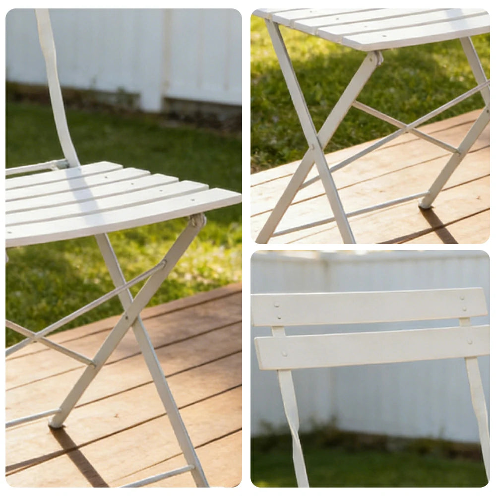 SOLARA Outdoor Folding Chair - Space-Saving Foldable Design, Durable Powder-Coated Iron Frame, Stable Patio Balcony Garden Seating - White