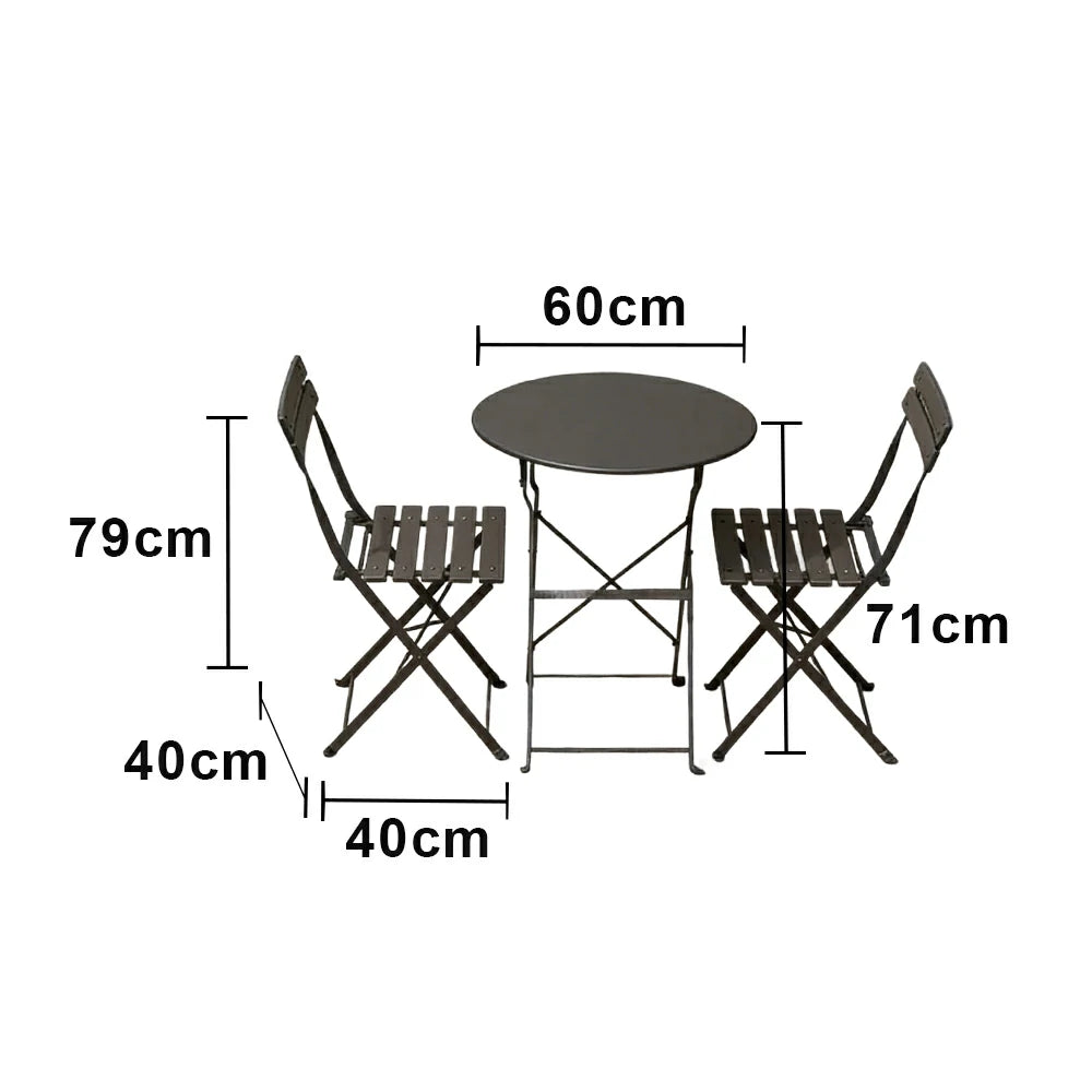 SOLARA Outdoor 1 Table 2 Chairs Bistro Set - Space-Saving Foldable Design, Durable Powder-Coated Iron Frame, Patio Balcony Garden Dining Set - Black