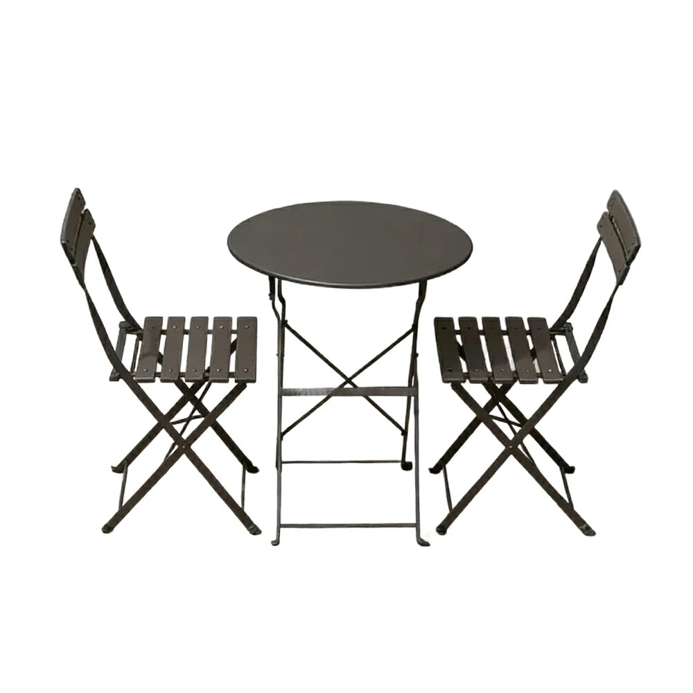 SOLARA Outdoor 1 Table 2 Chairs Bistro Set - Space-Saving Foldable Design, Durable Powder-Coated Iron Frame, Patio Balcony Garden Dining Set - Black