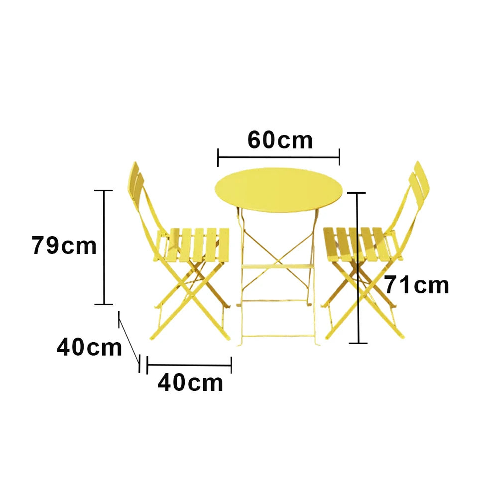 SOLARA Outdoor 1 Table 2 Chairs Bistro Set - Space-Saving Foldable Design, Durable Powder-Coated Iron Frame, Patio Balcony Garden Dining Set - Yellow