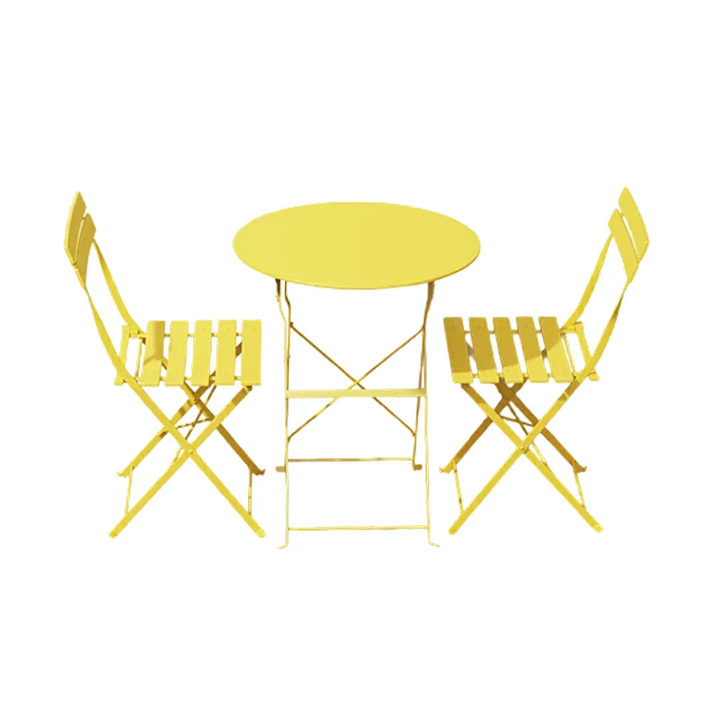 SOLARA Outdoor 1 Table 2 Chairs Bistro Set - Space-Saving Foldable Design, Durable Powder-Coated Iron Frame, Patio Balcony Garden Dining Set - Yellow