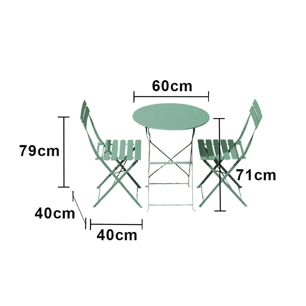 SOLARA Outdoor 1 Table 2 Chairs Bistro Set - Space-Saving Foldable Design, Durable Powder-Coated Iron Frame, Patio Balcony Garden Dining Set - Green