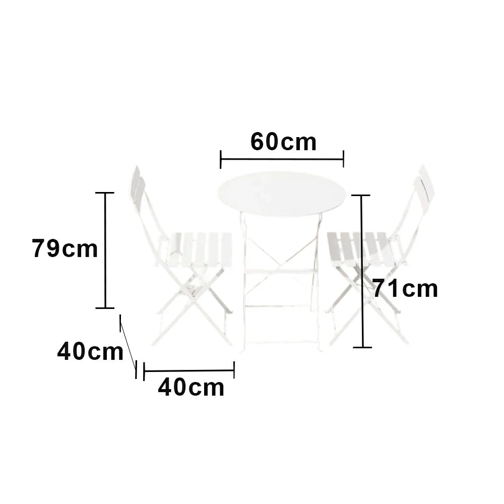 SOLARA Outdoor 1 Table 2 Chairs Bistro Set - Space-Saving Foldable Design, Durable Powder-Coated Iron Frame, Patio Balcony Garden Dining Set - White