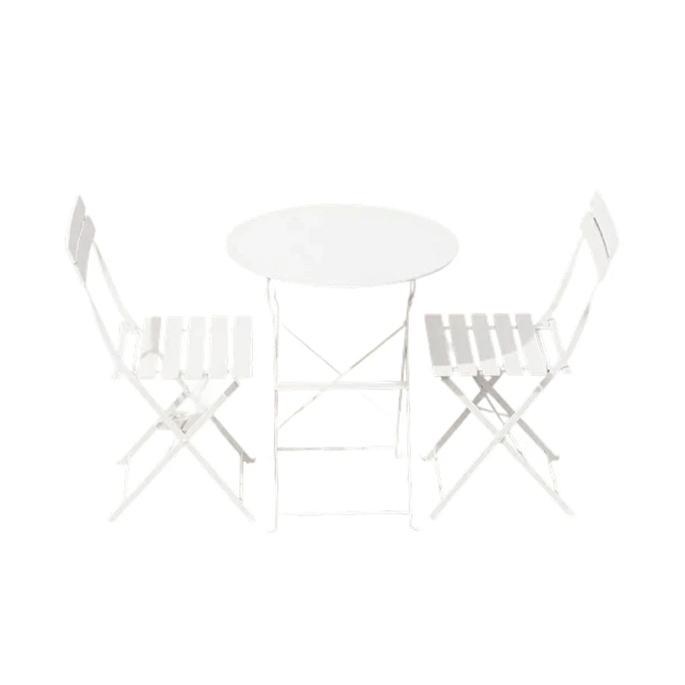SOLARA Outdoor 1 Table 2 Chairs Bistro Set - Space-Saving Foldable Design, Durable Powder-Coated Iron Frame, Patio Balcony Garden Dining Set - White