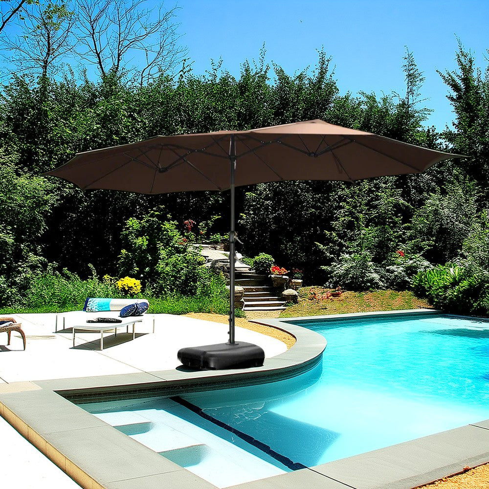 SOLARA Outdoor Umbrella - Wind-Resistant Carbon Steel Frame, Heavy-Duty Water-Filled Base - Brown