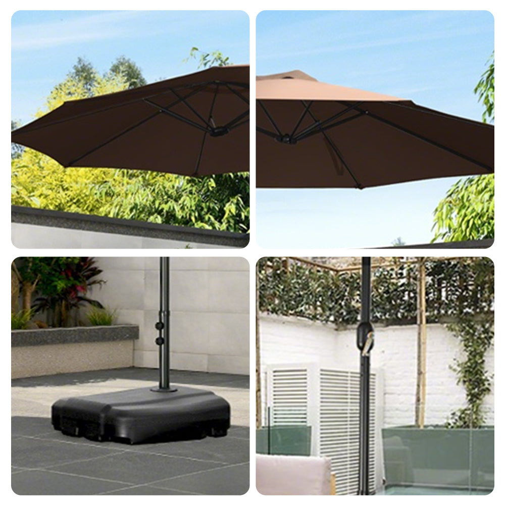 SOLARA Outdoor Umbrella - Wind-Resistant Carbon Steel Frame, Heavy-Duty Water-Filled Base - Brown