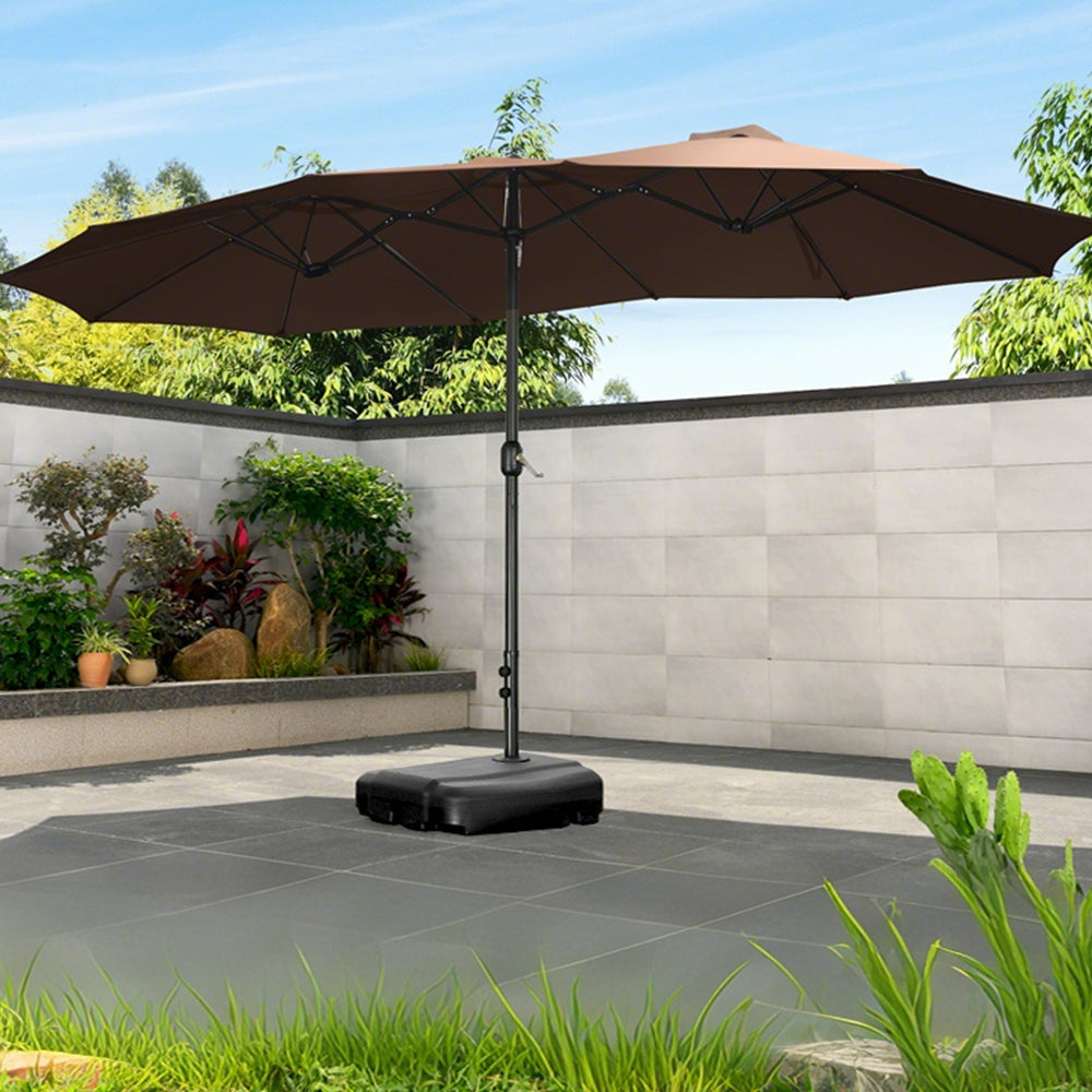 SOLARA Outdoor Umbrella - Wind-Resistant Carbon Steel Frame, Heavy-Duty Water-Filled Base - Brown