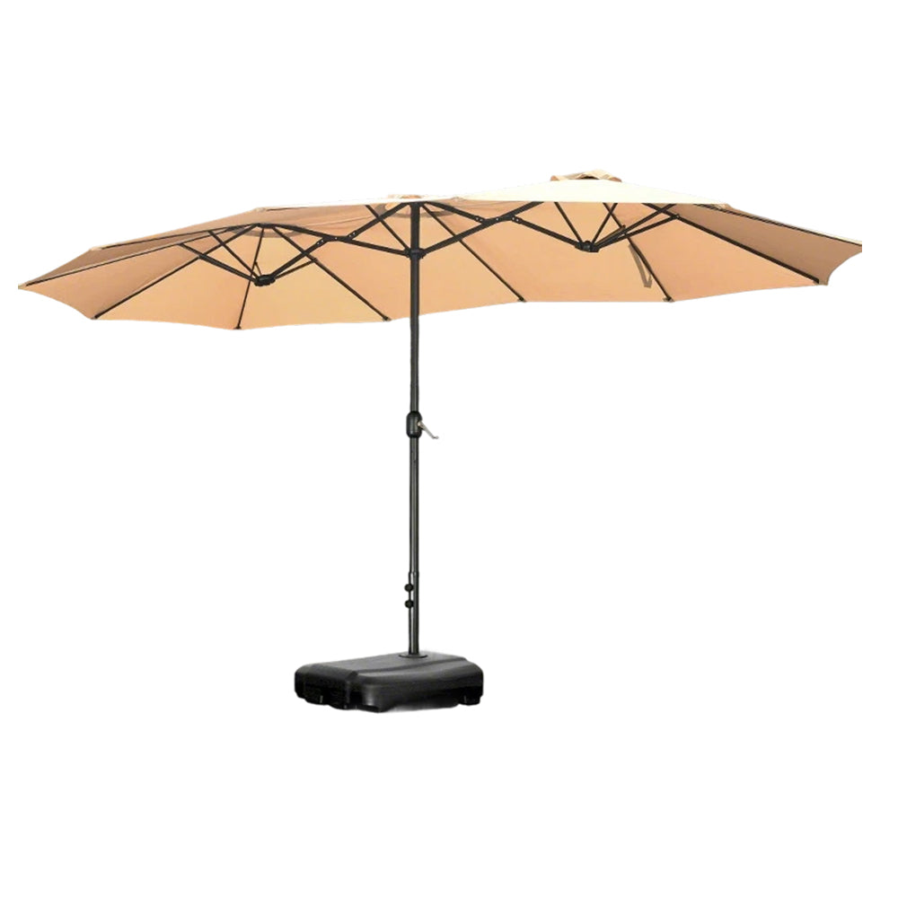 SOLARA Outdoor Umbrella - Large 12m² Shade, Wind-Resistant Carbon Steel Frame, Waterproof Fabric, Heavy-Duty Water-Filled Base - Khaki