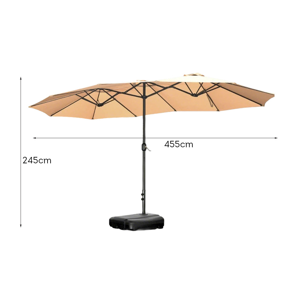 SOLARA Outdoor Umbrella - Large 12m² Shade, Wind-Resistant Carbon Steel Frame, Waterproof Fabric, Heavy-Duty Water-Filled Base - Khaki