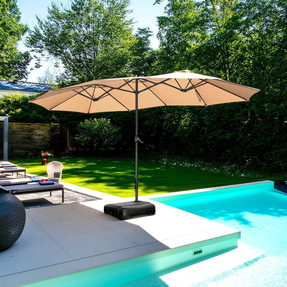 SOLARA Outdoor Umbrella - Large 12m² Shade, Wind-Resistant Carbon Steel Frame, Waterproof Fabric, Heavy-Duty Water-Filled Base - Khaki