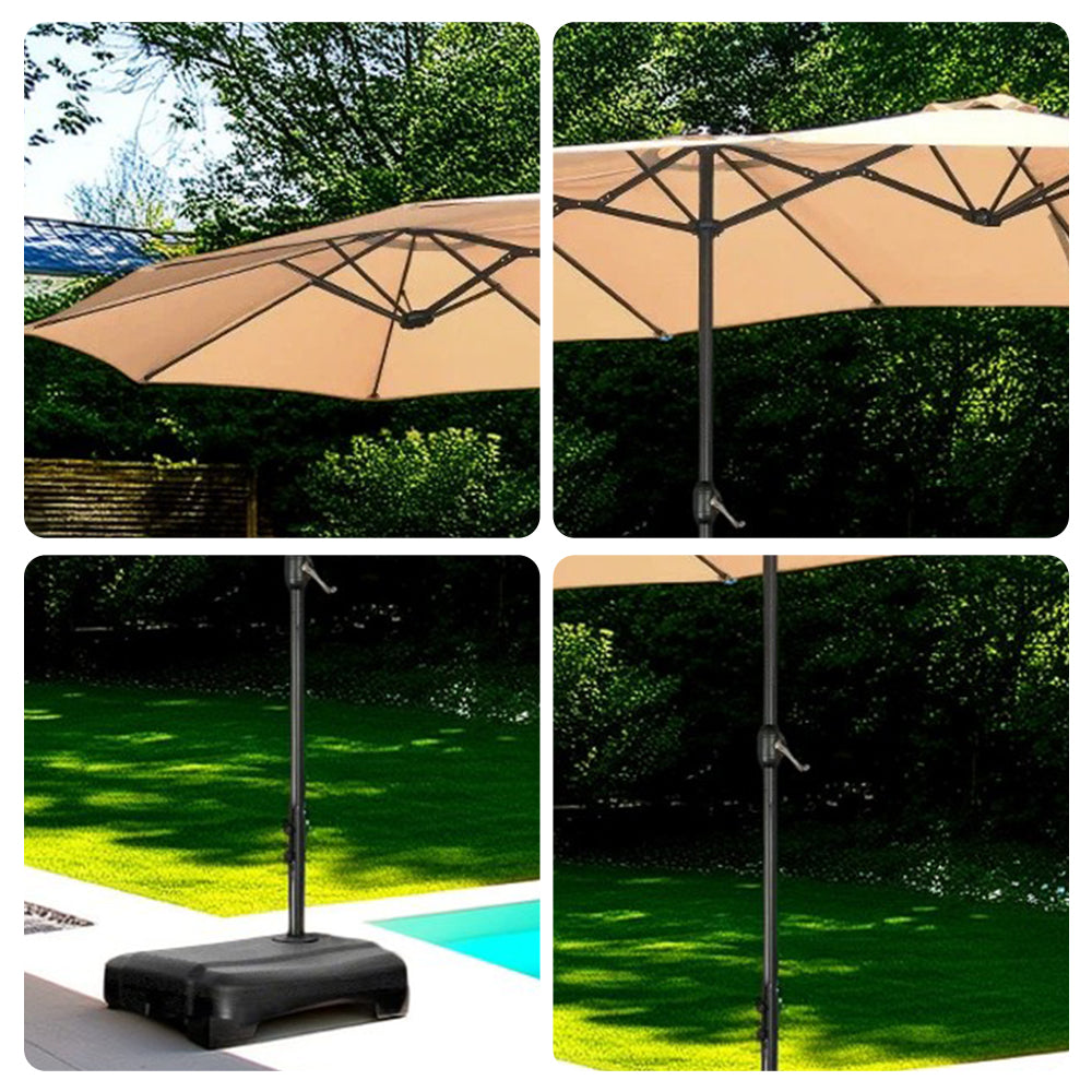 SOLARA Outdoor Umbrella - Large 12m² Shade, Wind-Resistant Carbon Steel Frame, Waterproof Fabric, Heavy-Duty Water-Filled Base - Khaki